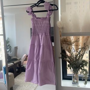 Amanda Uprichard Purple Long Maxi Dress Ruffle Shoulder Sleeve XS P